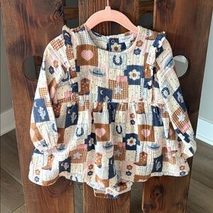 Patchwork Cowgirl ruffle long sleeve bubble with skirt